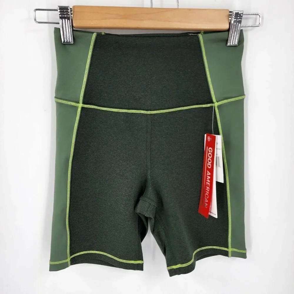 Good American The Dual Life Tonal Boy Shorts in Heathered‎ Forest Size 0 NWT